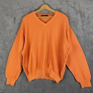 Vintage 90s St Croix Knits Mens XL Blank Thermal Knit V-Neck Sweater Orange USA